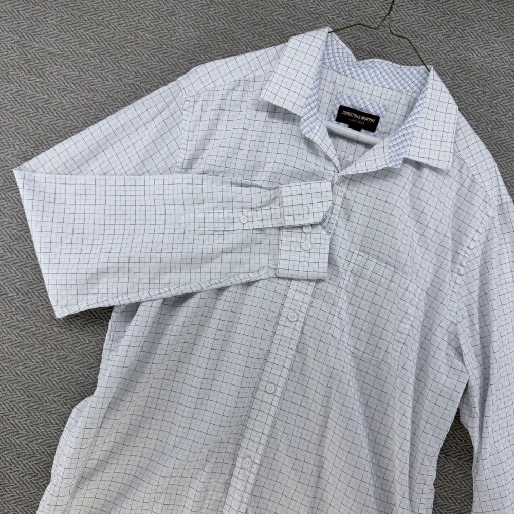 Johnston & Murphy Button Down Shirt Large White Cotton Windowpane Plaid Mens